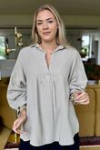 Made in Italy Santos Collared Peasant Smock Blouse Stone